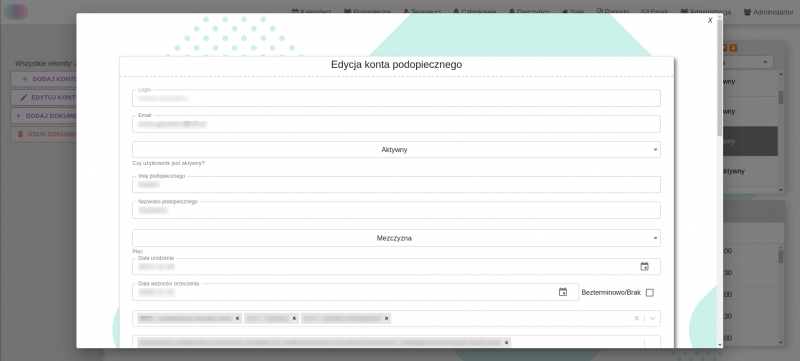aplikacja edycja podopiecznego