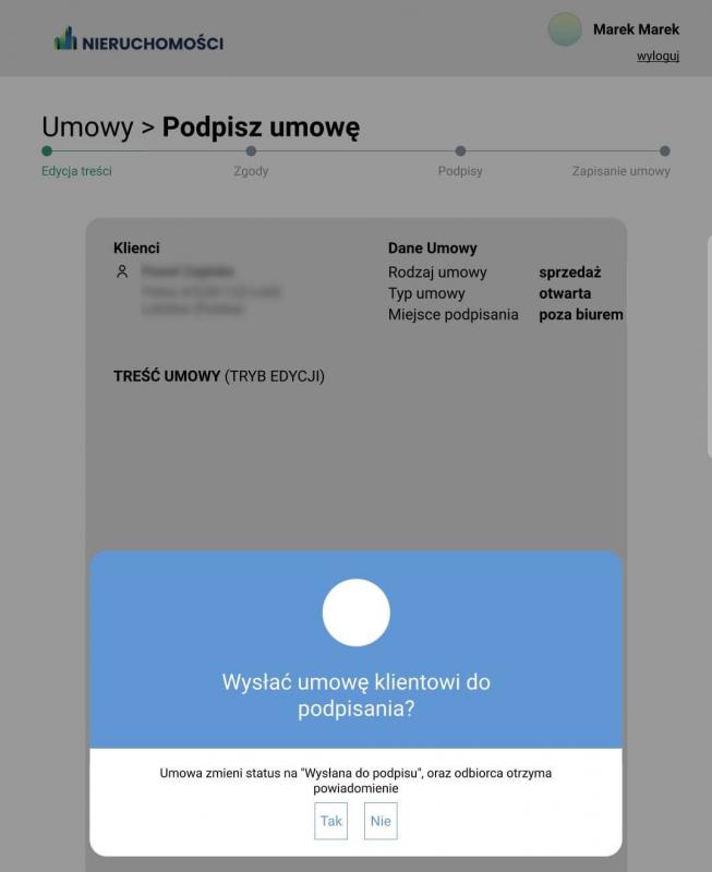 System dla biur nieruchomości wyślij umowę